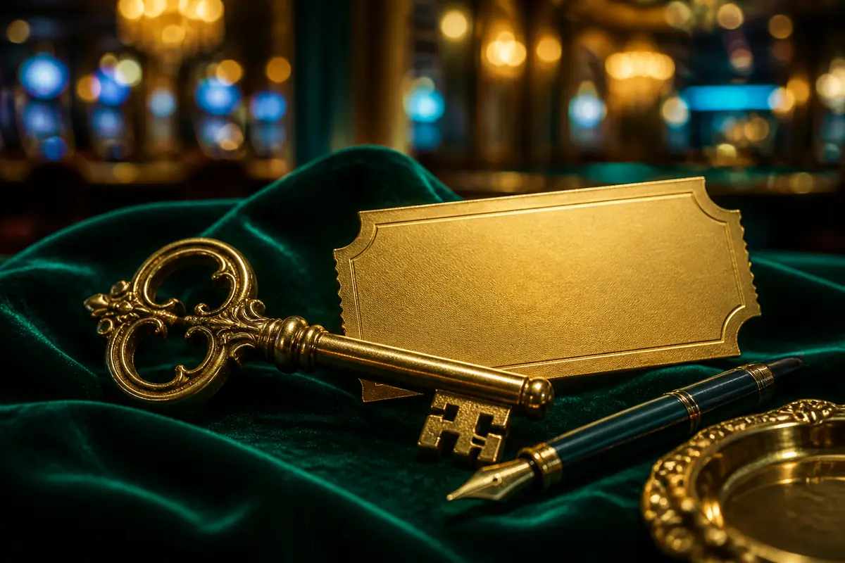 Antique brass key and gold ticket on green velvet, illustrating the LolaJack promo code